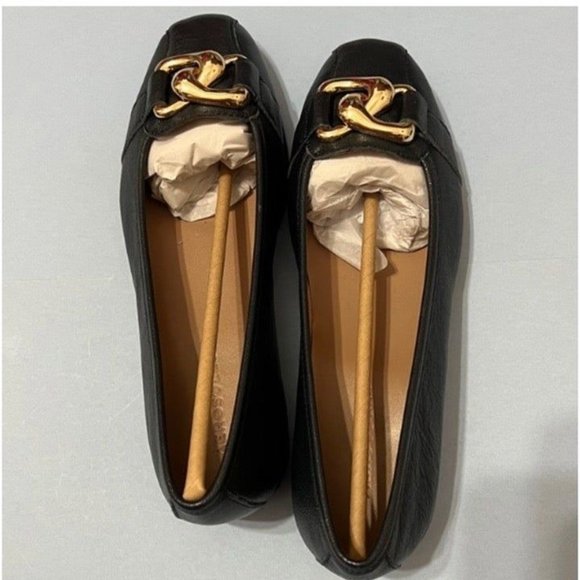 Aerosoles NWT Sz 8W NAVY Bristol Leather Oversized Chain Link Flat Shoes - Picture 5 of 7